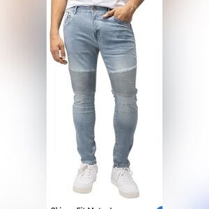 RAWX Moto Biker Jeans Slim‎ Fit Light Wash Denim Pants Size 36x32